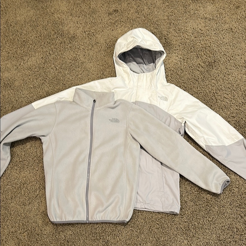 Girl’s sz L (14/16) The North Face Light Gray & White Jacket Duo